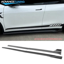 Fits 20-24 Tesla Model Y Matte Carbon Fiber Print Side Skirts IKON V3 Style ABS