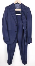 SUITSUPPLY La Spalla Men's Suit UK34R Navy Blue Slim 2Pc Pinstriped Pure Wool *