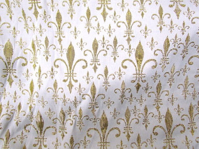 Gold Creme Metallic Fleur De Lis Brocade Fabric 48'' W