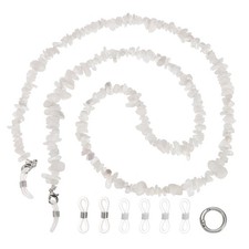 Natural Stone Chip Beaded Eyeglass Chain for Women, 28 Inch White-Grey