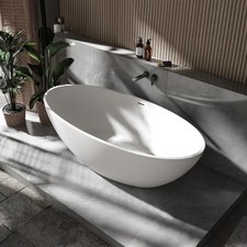 Freistehende Badewanne RIO STONE Mineralguss Weiß 180x85x52cm Oberfläche wählbar