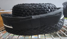 Vintage Womens Black Cellophane Straw Hat with Satin Two-toned Ribbon