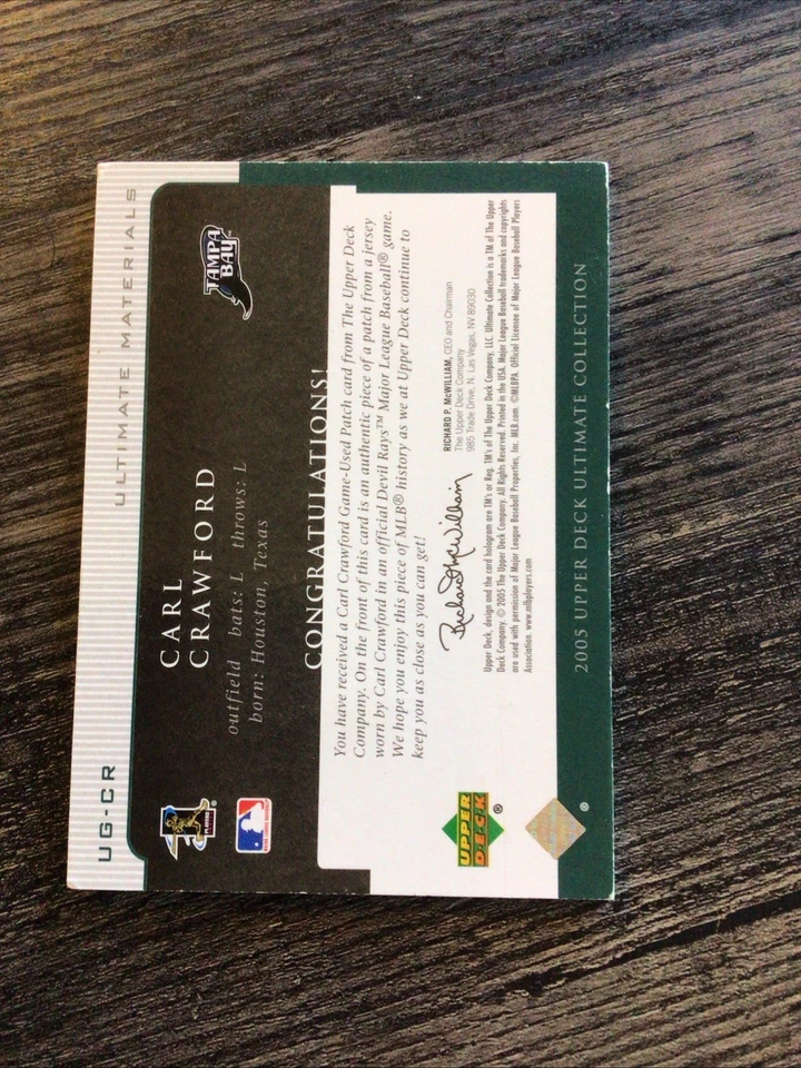 Ultimate Collection Game Materials Signatures 2005/25 Carl Crawford #UG-CR automático Foto 2 de 2