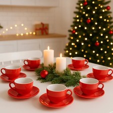 CUP set for christmas gift Set of 6 Red Cup & 6 Saucer Coffee/Tea Set