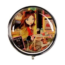 Nicole Lee Cupcake Girl Round Pill Case Box Vitamin Holder with Mirror  NWT