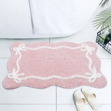Pink Bow Bath Mat Cute Non Slip Bathroom Rug Microfiber Super Soft