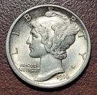 1916 Mercury Dime Lustrous UNC Full Bands Silver 10c Coin 1st Year Issue