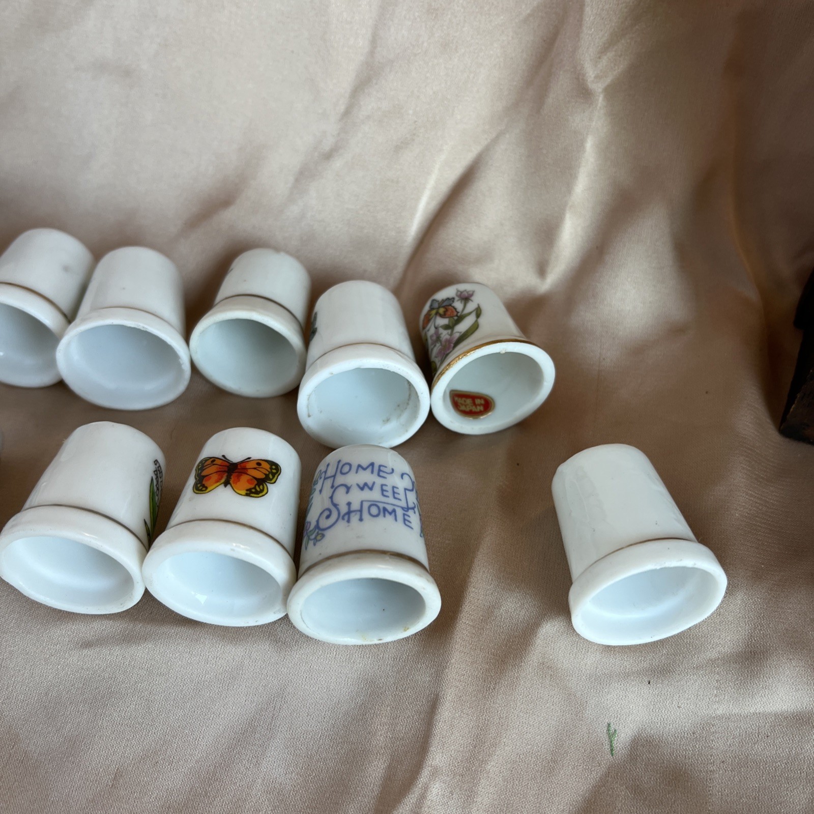 Vintage Butterfly & Flower Thimble Collection And Display Shelf