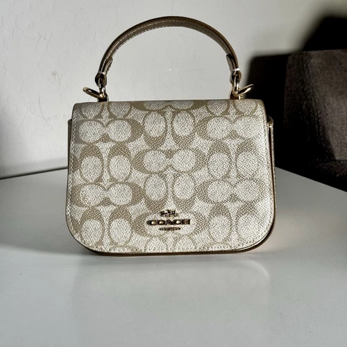 Borsa Coach CX576 Lysa manico superiore in tela firmata e pelle champagne multi