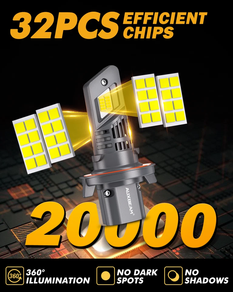 AUXBEAM H13 9008 LED Faros Bombillas Para Nissan NV1500 NV2500 NV3500 2012-2020 Foto 2 de 4