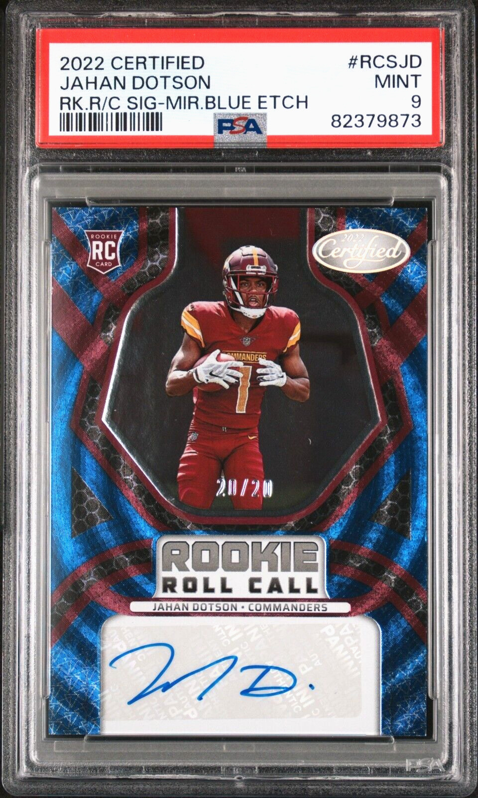Jahan Dotson Panini Certified Rookie Roll Call Signatures #RCSJD Mirror Blue Etch