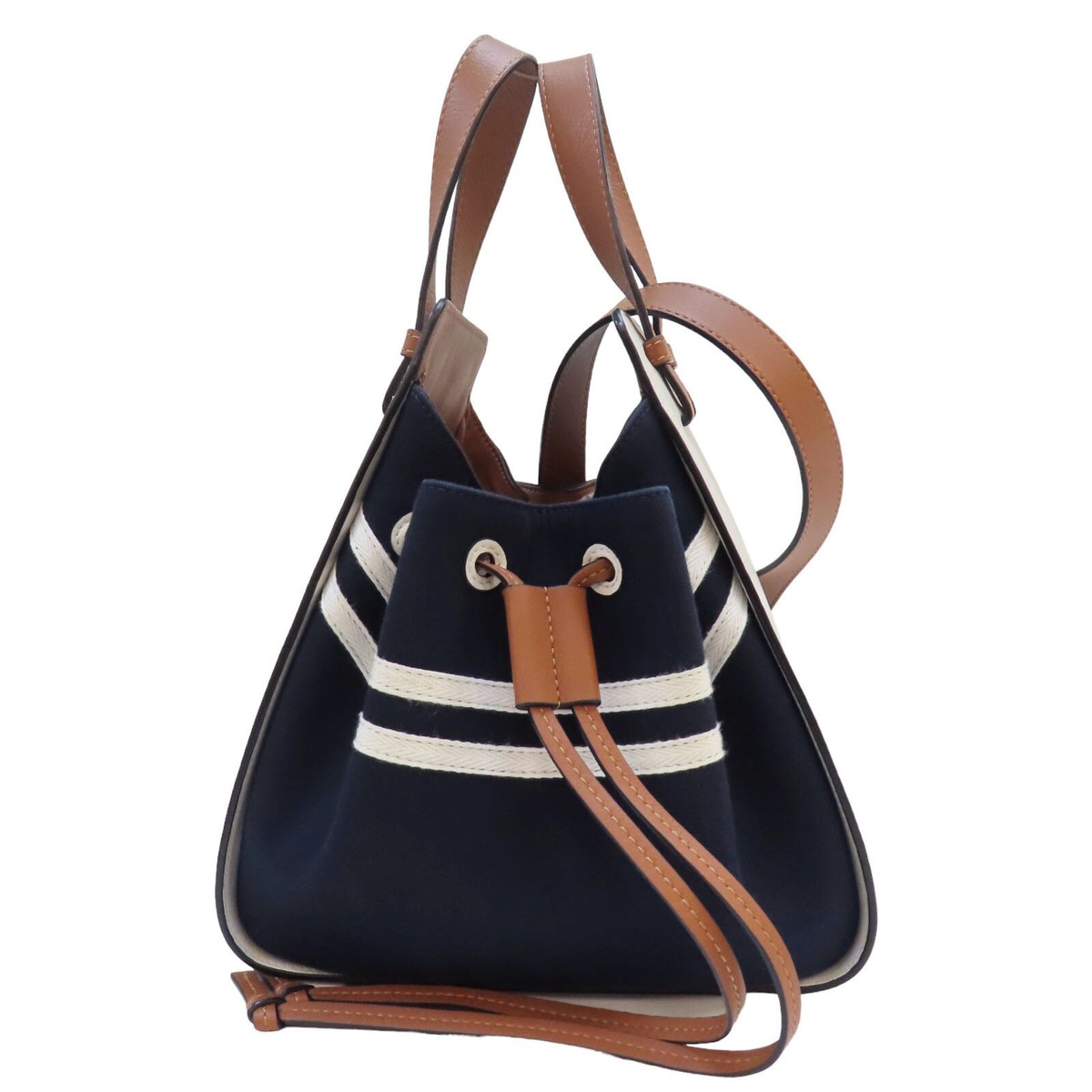 LOEWE Hammock Drawstring Sailor Shoulder Handbag White Blue Canvas 
