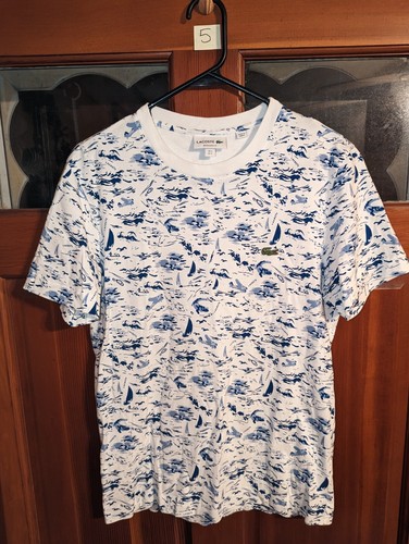 EUR Lacoste AOP All Over Print Logo T-Shirt Regular Fit FR 3 / US S Blue White