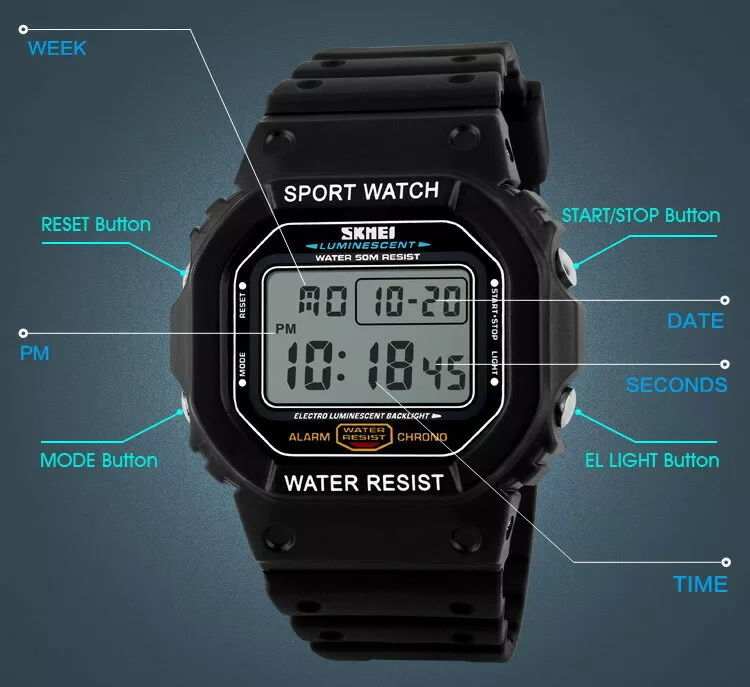 Digital watch with day date and time new arrivals