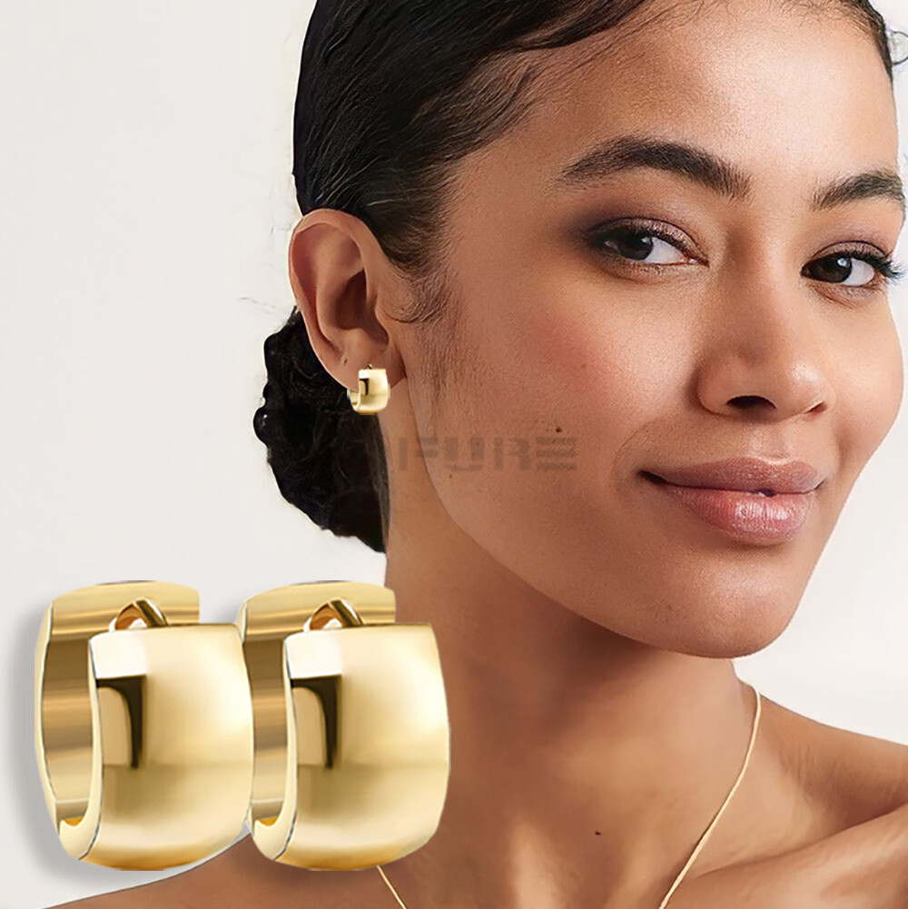 Women's Chunky Huggie Hoop Earrings UK Surgical Stainless Steel