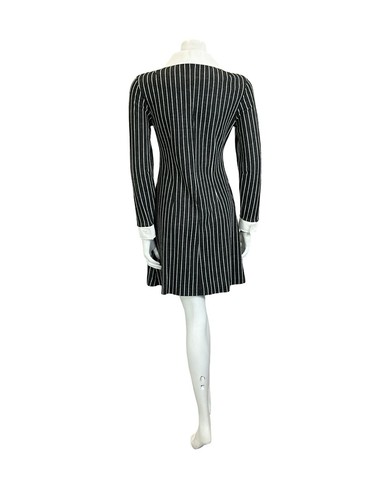 VTG 60S 70S BLACK WHITE MOD GOTHIC GEOMETRIC EMPIRE LINE STRIPED SHIRT DRESS 10 - Picture 7 of 9