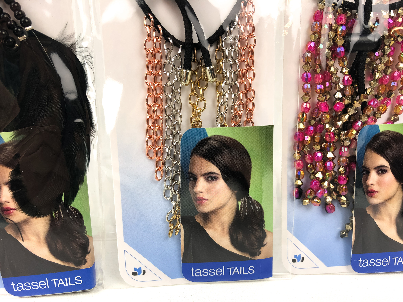 3-PK Scunci Ponytail Tassel Tails Chandelier Faux Feather Beads Style 38627-A