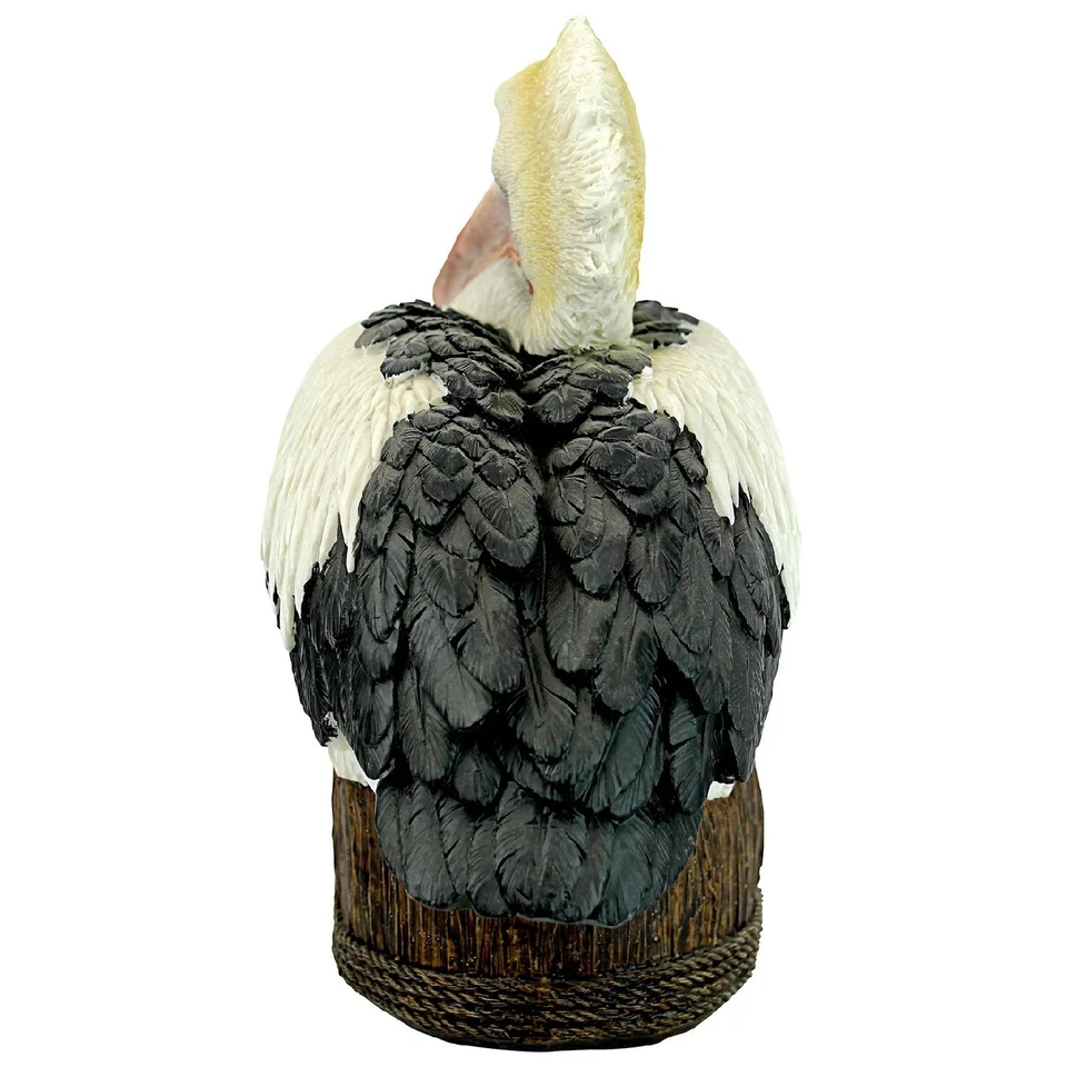 Estatua de Pelícano Costero Blanco Negro Resina Exterior Jardín Muelle Pájaro Césped Adorno Foto 3 de 4