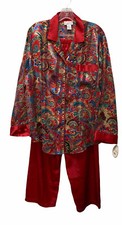 Vintage INNER MOST Silky Royal Red Blue Paisley Pajamas Lounge Set Women's L NEW