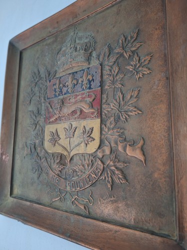 Ancienne Plaque Panneau Mural En Cuivre Avec Armoiries Royale - Photo 9 sur 19