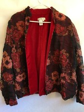 Coldwater Creek Womens PXL Floral Crinkle Rose Overlay Open Front Blazer Jacket