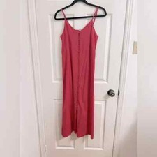 Uniqlo (XS) Bright Barbie Pink Summer Button Down Camisole Flare Midi Slip Dress