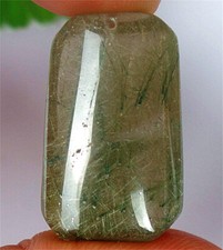 29x18x11mm Natural Green Rutilated Quartz Crystals Trapezoid Pendant BQ65955