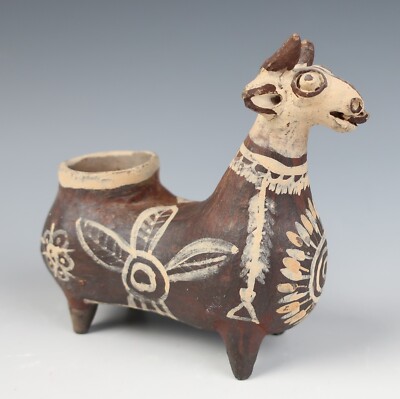 Vintage Peruvian Pottery Small Quinua Cow Bull Vessel Pitcher Figurine Ceramic