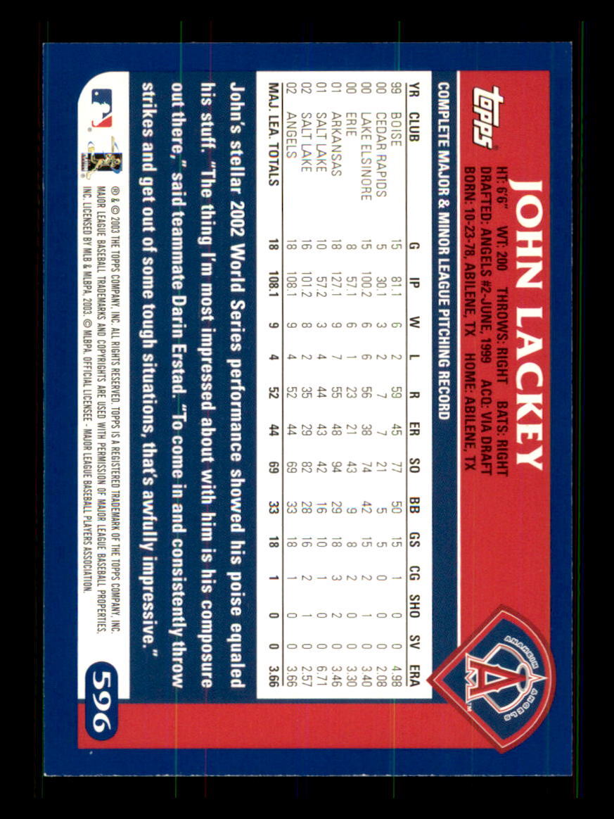 2003 Baseball Topps John Lackey Anaheim Angels #596 | eBay