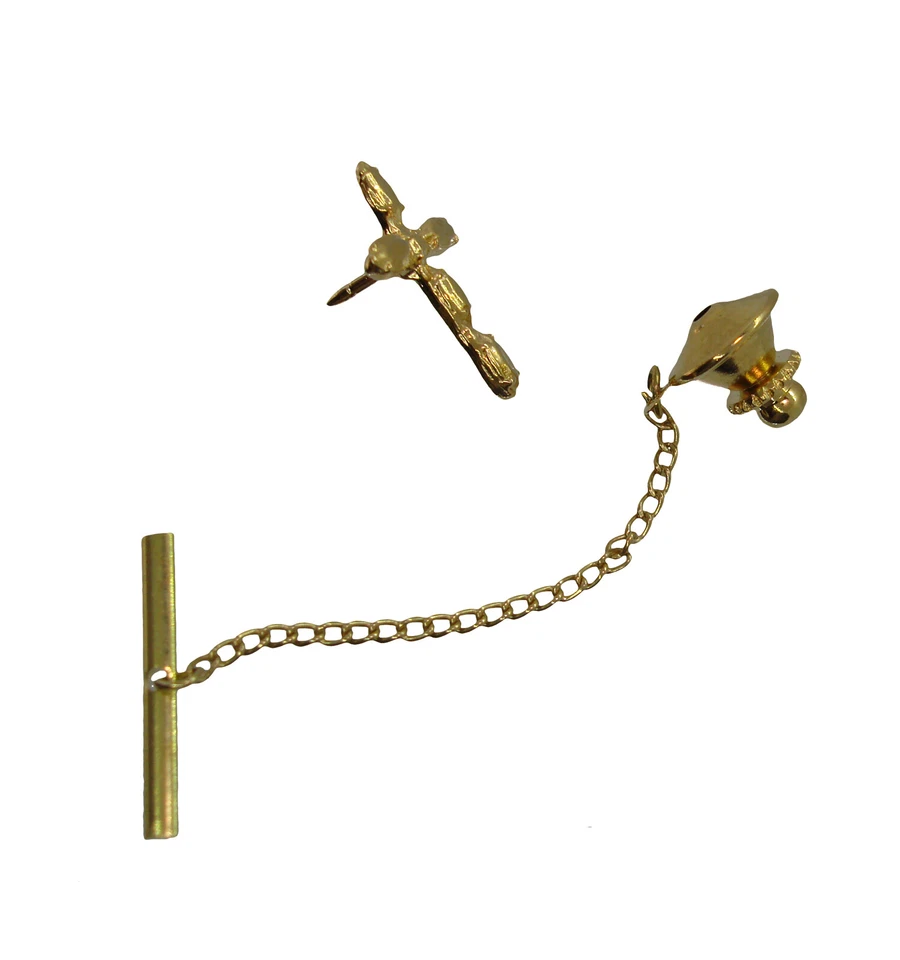 Gold Tone Cross Christian Catholic Religious Tie Tack Gift Boxed - Image 2 of 3