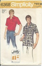 S 6368 sewing pattern 70's men SPORT SHIRT square "comb" pocket sew chest 38-40