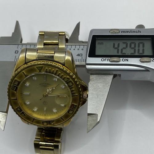 Vintage Rotary Gold Tone Wristwatch 10303 WR 100m Untested For Repair 42mm - Picture 24 of 24