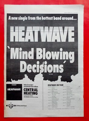 HEATWAVE MIND BLOWING DECISIONS + UK TOUR POSTER ADVERT MELODY MAKER 1978