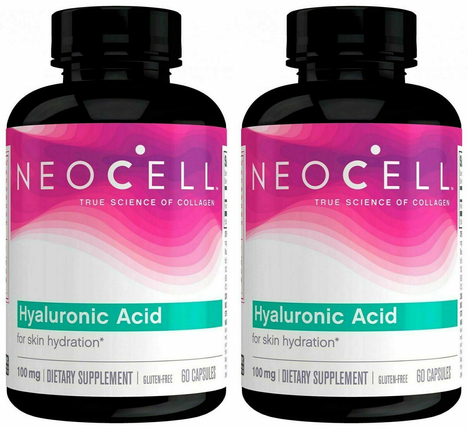 Lot of 2 (60 +60 caps) 100mg,  Neocell Hyaluronic Acid,   2 Pack  