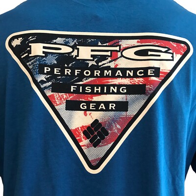 Columbia PFG Performance Fishing Gear XL Blue Patriotic Cotton T