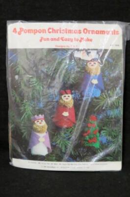 Vintage NeedleMagic Kit (4) Pom Pom THREE WISE MEN Kings ORNAMENTS Christmas
