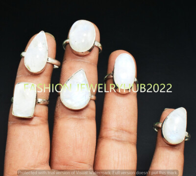 Rainbow Moonstone Gemstone Handmade Rings 50pcs Lot 925 Silver Plated Jewelry