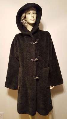 Hilary Radley Faux Fur Black Heathered Coat Sz
