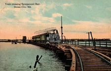 Train Crossing Synepuxent Bay Ocean City MD Maryland  Vintage Postcard COPY