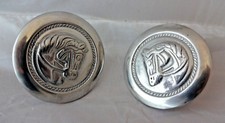 Pair Horsehead Loop Back Conchos 2" Headstall Rosette Horse Head Tack Stainless