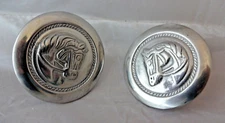 Pair Horsehead Loop Back Conchos 2" Headstall Rosette Horse Head Tack Stainless