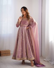 Stylish Dusty Pink Fandy Silk Salwar Kameez With Dupatta For Wedding Wear