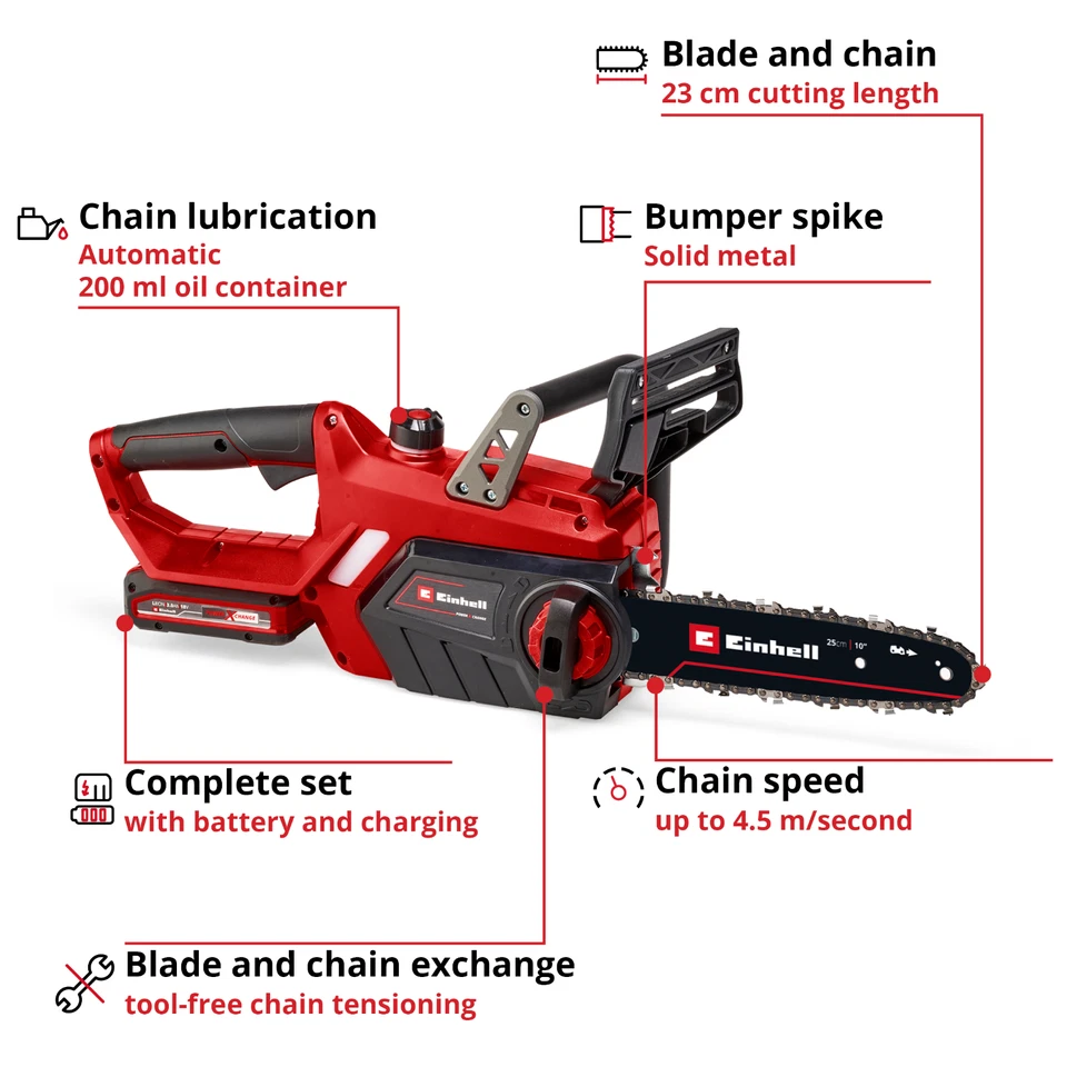 Einhell Cordless Chainsaw 25cm 18V Power X-Change With Battery GE-LC 18/25 Li - Image 4 of 4
