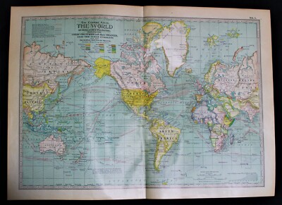 CENTURY ATLAS MAP PAGE PLATE NO.1 THE WORLD 1911 VINTAGE | eBay display picture 1