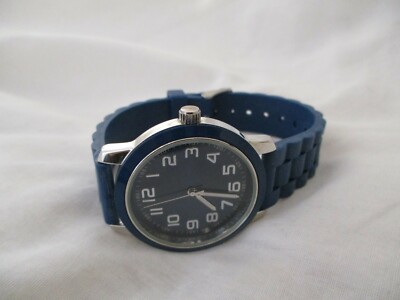 Watch Xhilaration Round Blue Face Buckle Band Silver Toned Simple
