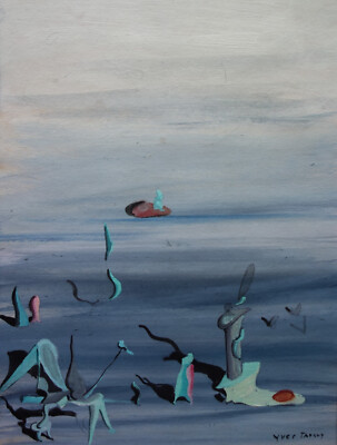 Rare fine unique surreal landscape painting, signed Yves