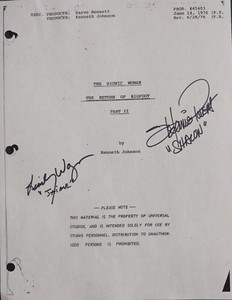 The Bionic Woman Signed Script Return of Bigfoot Lindsay Wagner Stefanie Powers