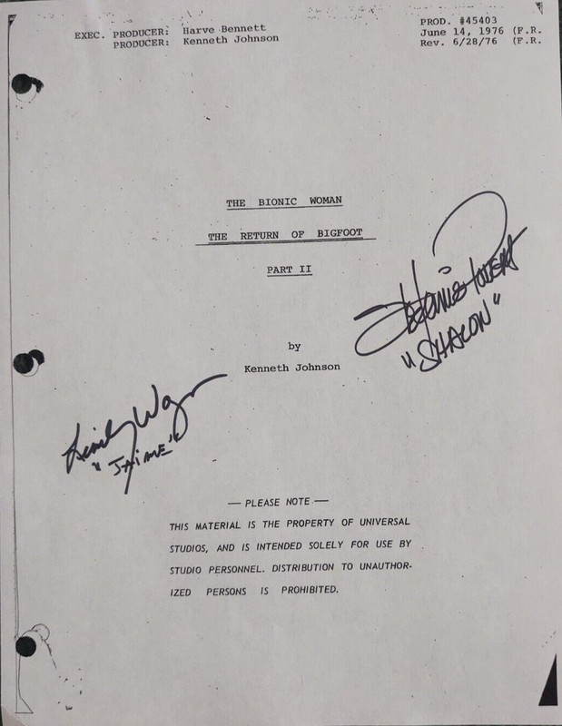 The Bionic Woman Signed Script Return of Bigfoot Lindsay Wagner Stefanie Powers
