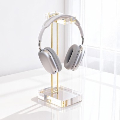Clear Acrylic Headphone Stand Gold Hardware Gaming Headset Holder Hanger