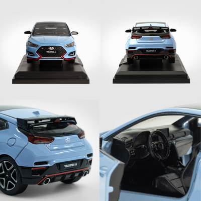 Voiture Miniature Hyundai Veloster N 1:38 - Diecast Bleue Avec Suspension - Modèle Détaillé